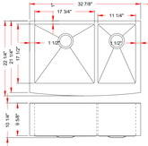 33" Kitchen Stainless Steel Undermount Double Farm Sink - ZCBuildingSupply
